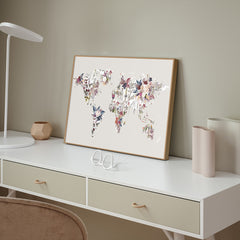 Worldmap flowers light | FRAMED PRINT