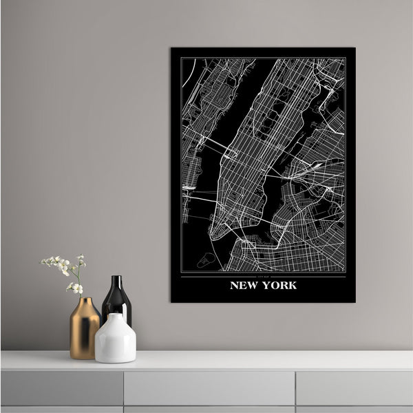 Map New York Black | FRAMED PRINT | Danish Art