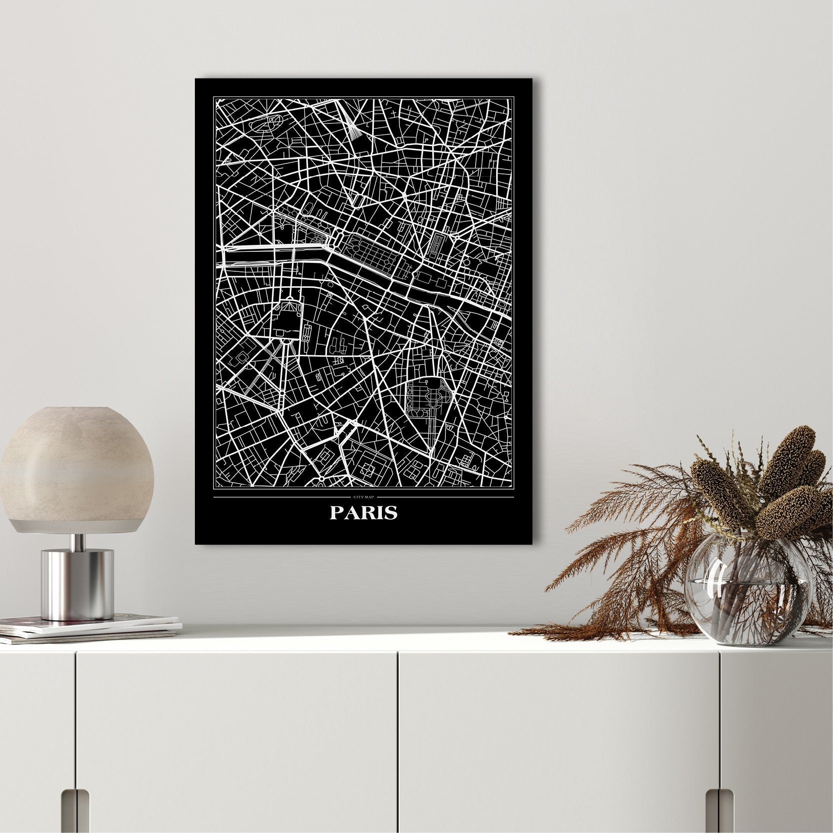 Map Paris Black | FRAMED PRINT