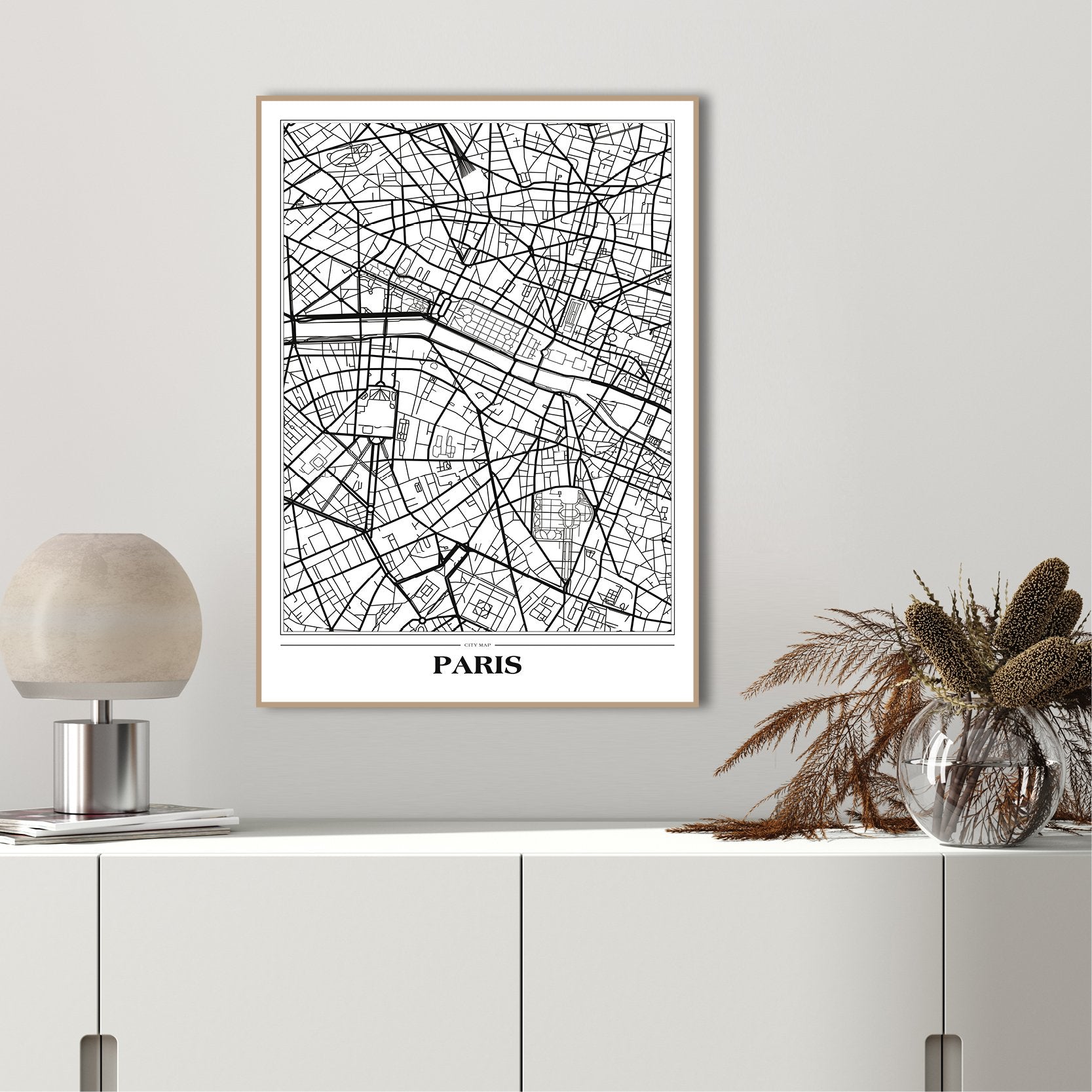 Map Paris white | FRAMED PRINT