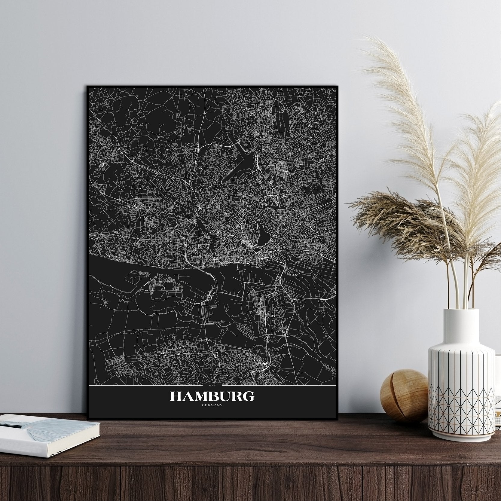 Map Hamburg black | FRAMED PRINT