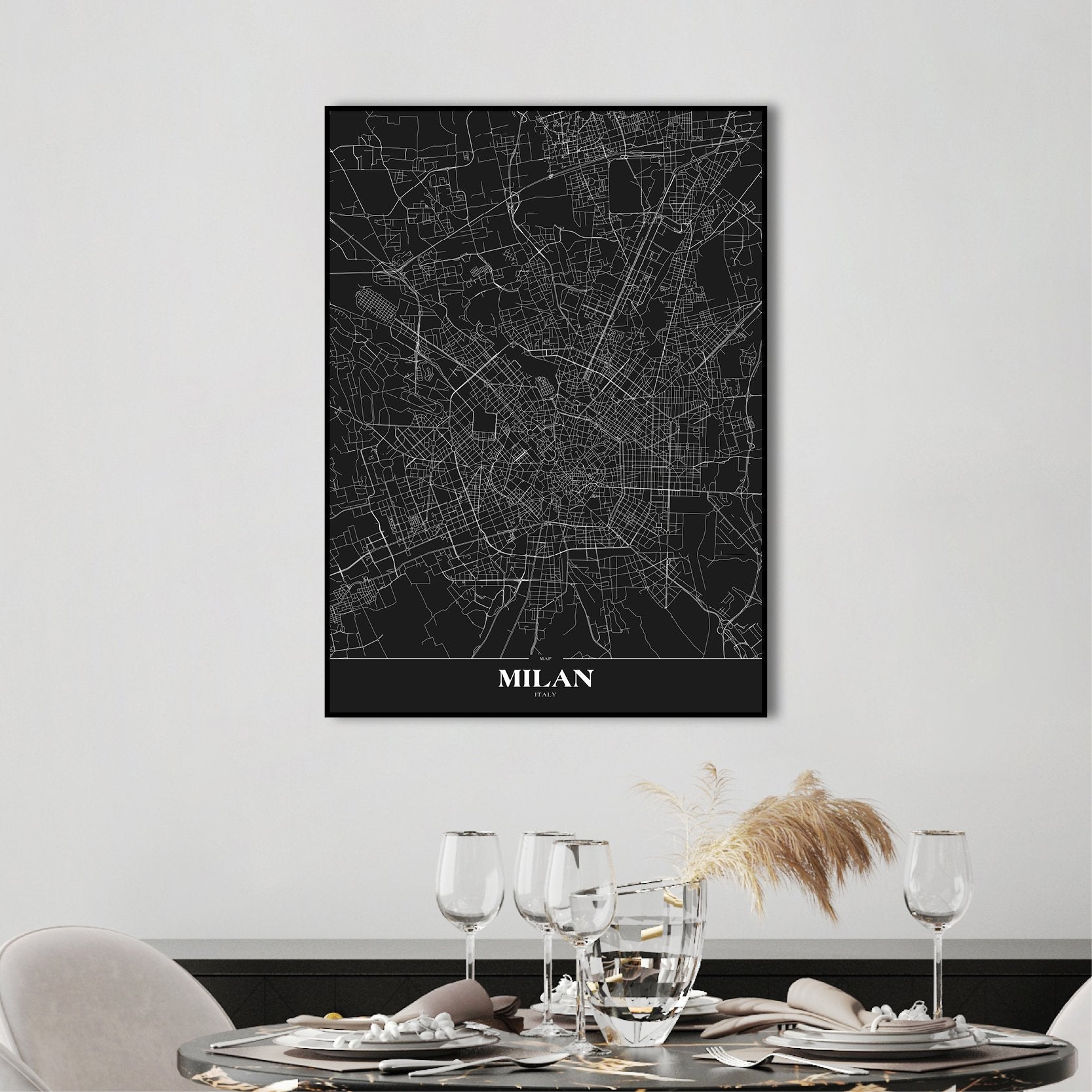 Map Milan black | FRAMED PRINT