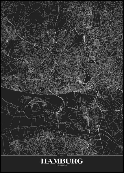 Map Hamburg black | FRAMED PRINT