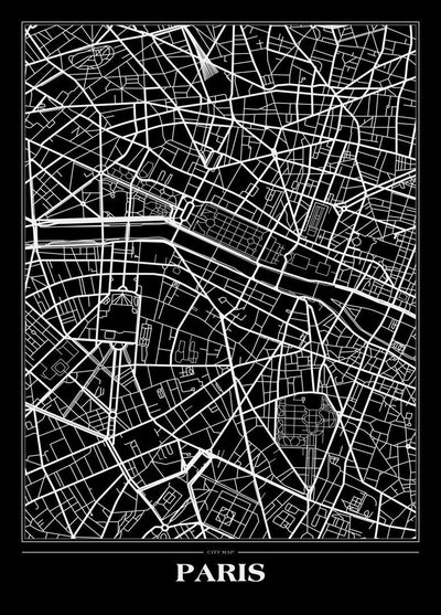 Map Paris Black | FRAMED PRINT