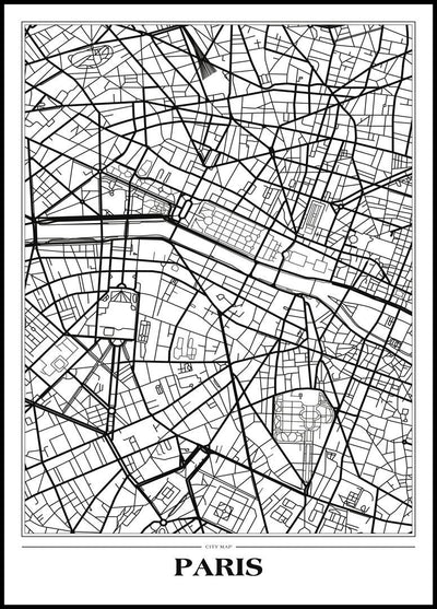 Map Paris white | FRAMED PRINT
