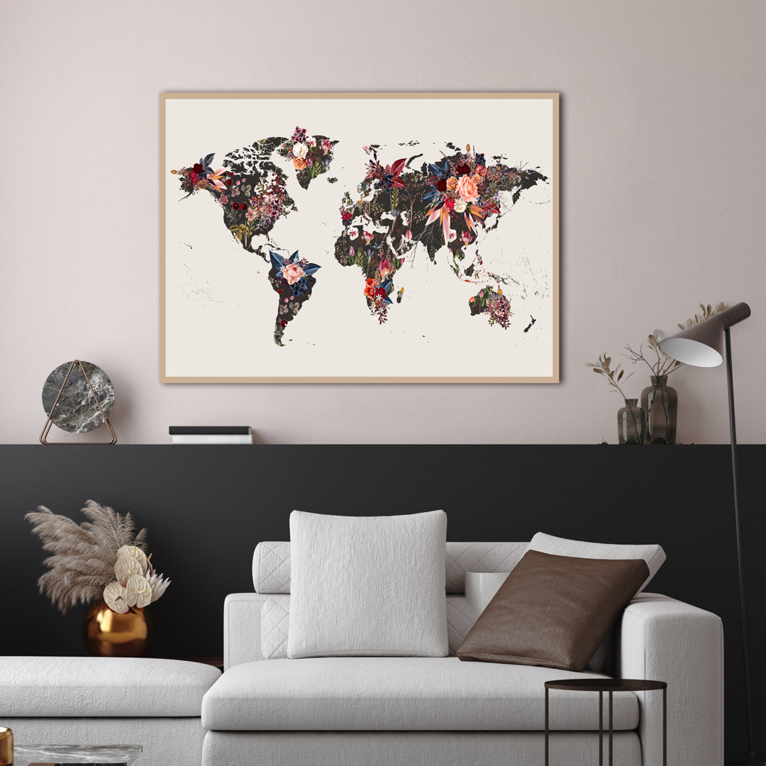 Worldmap flowers | FRAMED PRINT