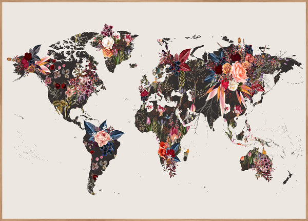 Worldmap flowers | FRAMED PRINT
